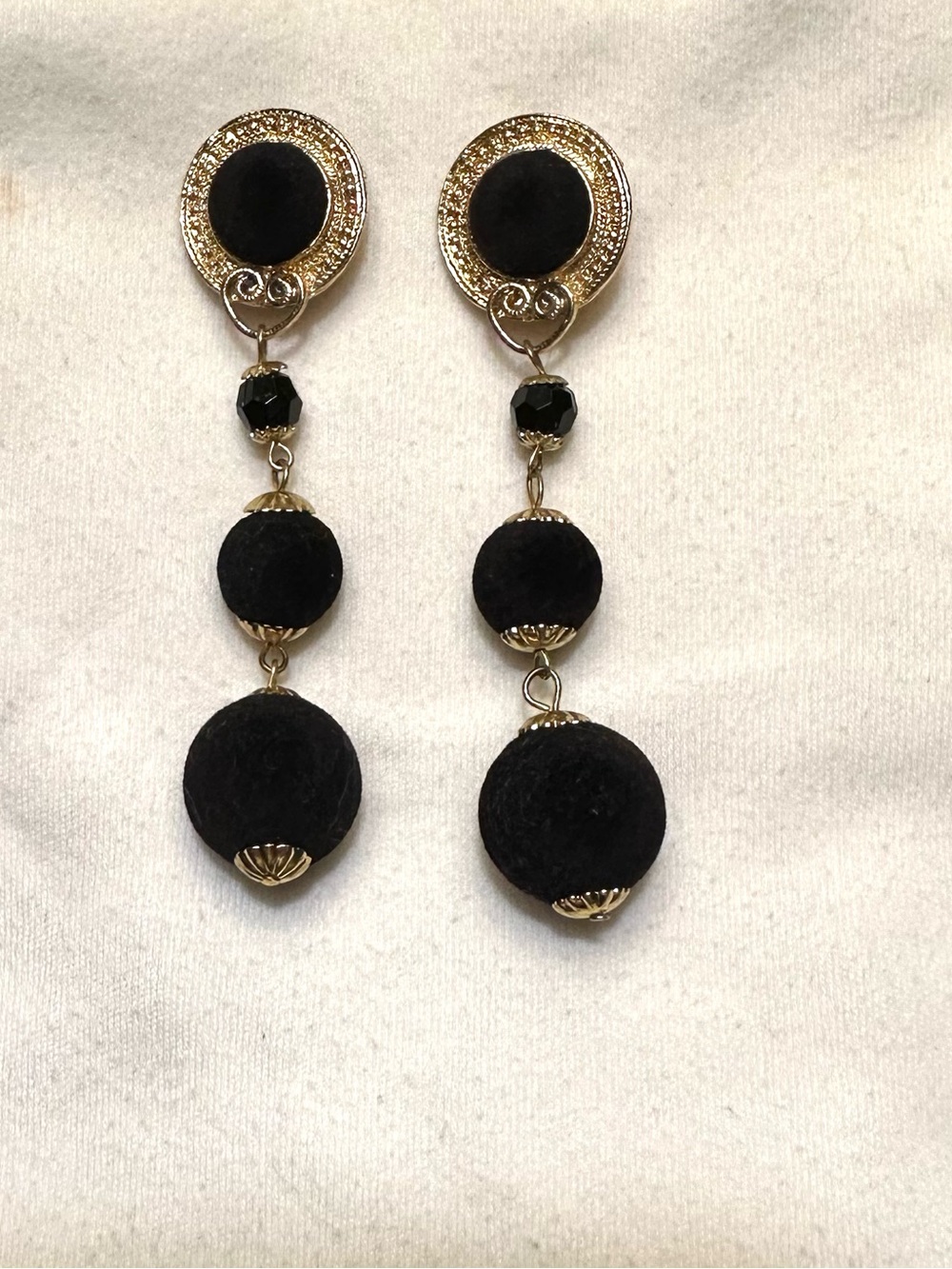 Black velvet & gold tone costume clip-on earrings